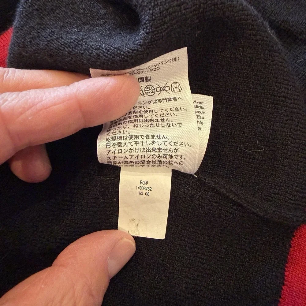 Eddie Bauer 100% Merino Wool Striped 1/2 Zip Mock Neck Sweater M Black Red White